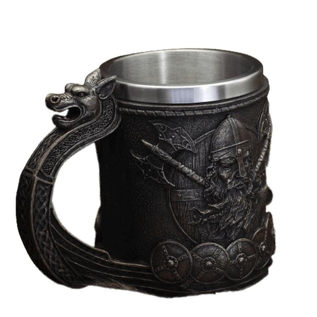 Medieval Nordic Style Vikings Beer Mug | Resin Stainless Steel Retro Style | Coffee Cup Beer Mug | Pub Bar Party Gift