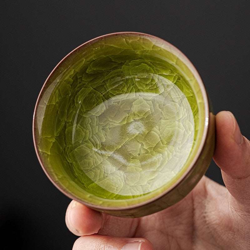 Ice Crackle Ceramic & Porcelain Tea Cups | Vintage Celadon Kung Fu Teacups | Household Cups