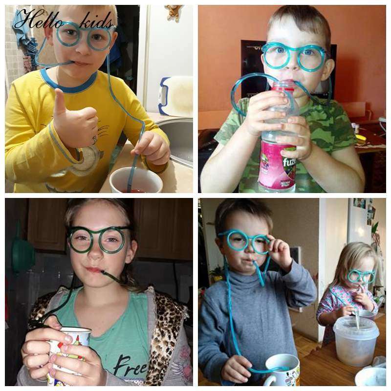Funny Glasses Drinking Toy | Soft Plastic Straw | Practical Joke Party Gag | Kids Birthday Party Toy