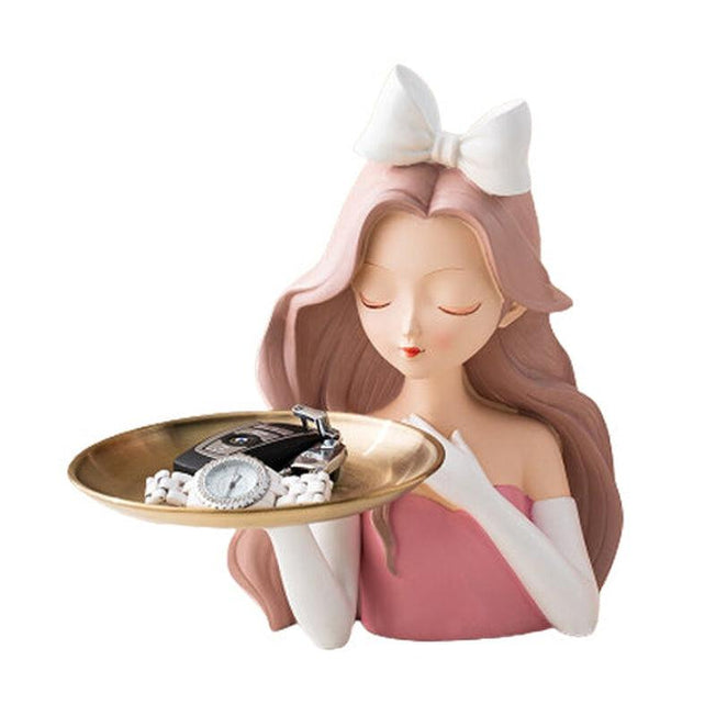 Cute Statue of Girl with Tray for Home Decoration | Versatile Use | Modern Art Sculpture for Living Room Decor