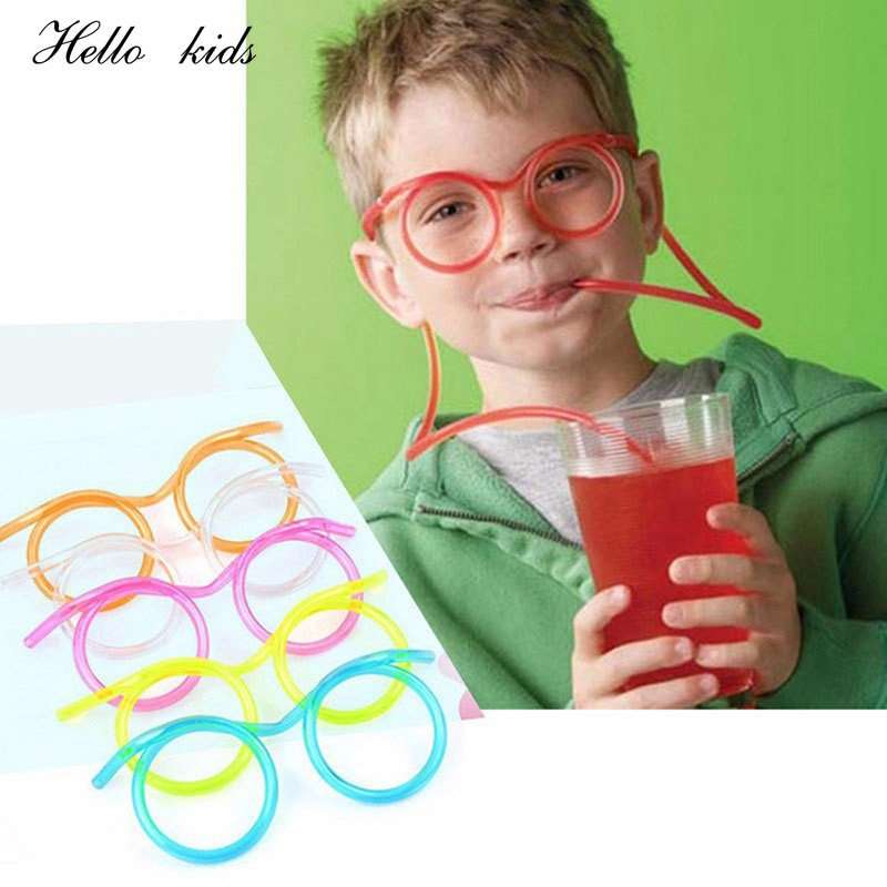 Funny Glasses Drinking Toy | Soft Plastic Straw | Practical Joke Party Gag | Kids Birthday Party Toy