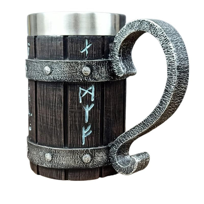 Norse Style Beer Mug with Runes | Double Wall Stainless Steel Wine & Beer Mugs with Norse Design | Unique Gift Idea