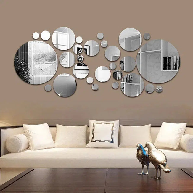 DIY 3D Mirror Wall Sticker Set: Round Mirror Decals for TV Background, Bedroom, Bathroom, and Home Decoration