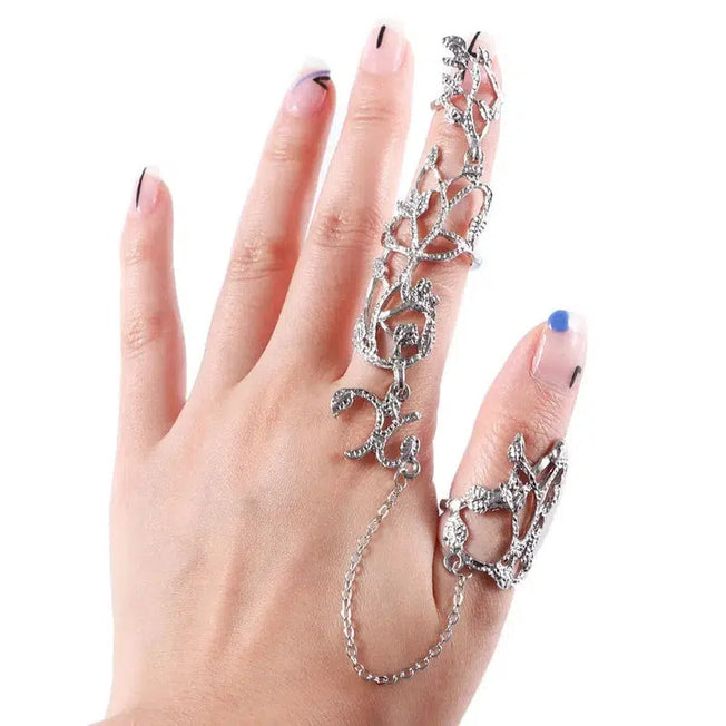 Chic Stacking: 1PC Popular Fashion Women's Rings - Multiple Link Chain Finger Stack Knuckle Band, Rose Flower Crystal Ring - A Nice Jewelry Gift