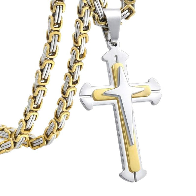 Cross Necklace | Gold Color Black Cross Pendant | Stainless Steel Byzantine Chain Necklace | 2020 Hip Hop Male Jewelry