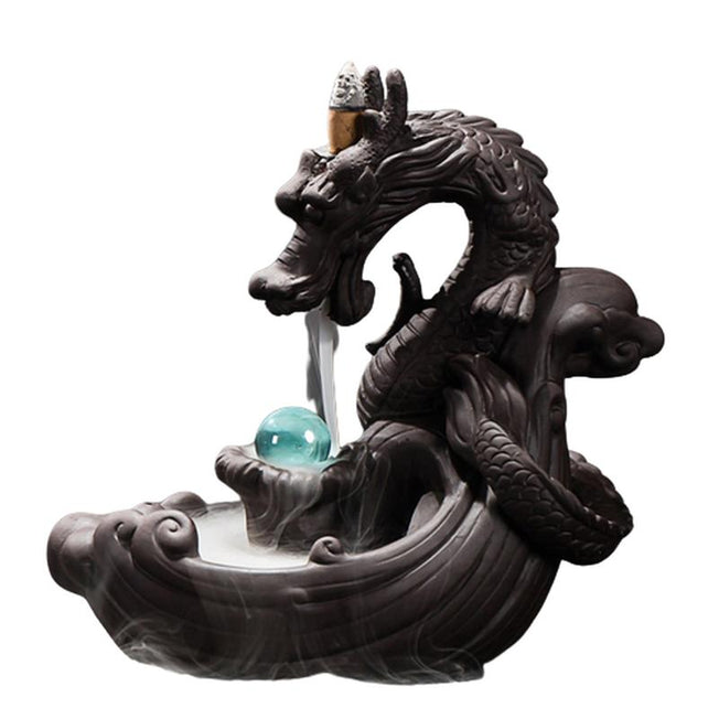Dragon Smoke Waterfall Incense Burner | Ceramic Dragon Incense Holder with Crystal Ball | Creative Home Decor