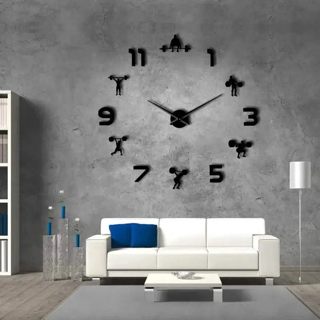 Powerlifting Wall Clock: Elevate your fitness room decor with this DIY Giant Mute Wall Clock. Its mirror effect adds a sleek touch to your gym ambiance