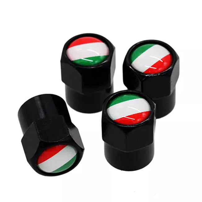 Enhance your car's style with HAUSNN 4Pcs/Pack Car Accessories featuring Italy Flag Logo Sticker Wheel Tire Valve Caps Stem Covers for FIAT, Alfa Romeo, and Ferrari