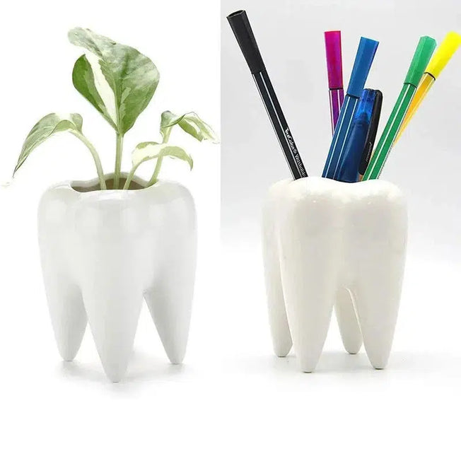 Quirky Greenery: 1Pcs Tooth Shaped Tabletop Ceramic Flowerpot - Cute Cactus Pot for Flower, Succulent Plant - Nursery Basin Table Decor - Liven Up Your Space!