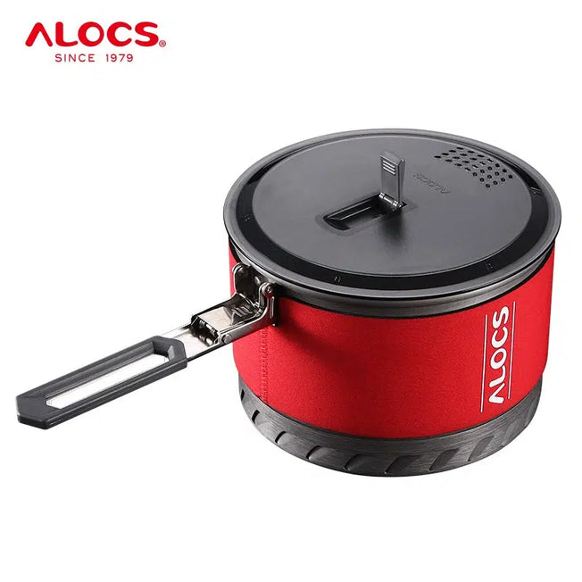 Alocs CW-S10 CWS1 Outdoor Heat Exchange Camping Cooking Pot: Foldable Handle Cookware for Hiking, Backpacking, and Picnic
