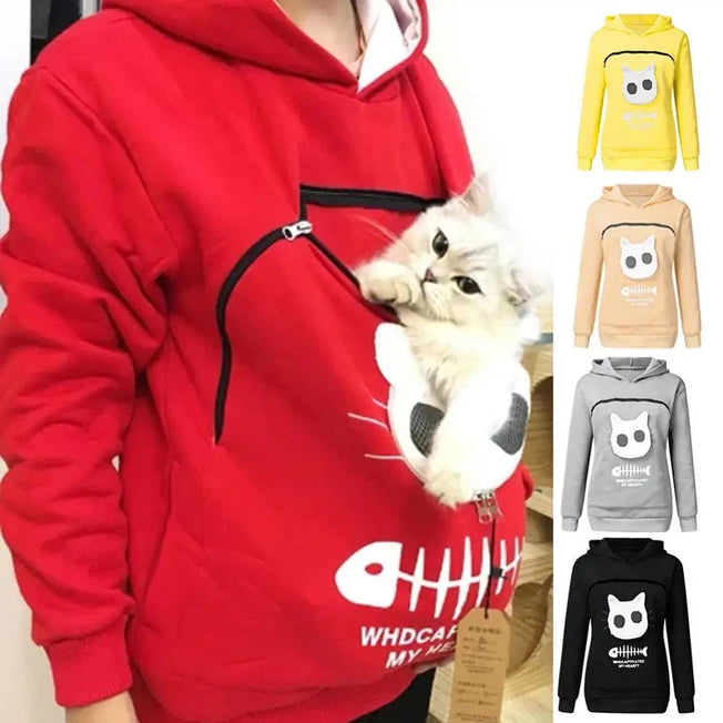 Hooded Pet Carrier Sweatshirt for Cat and Dog Lovers - Thicken Shirt with Kangaroo Pocket for Cuddling with Your Pet