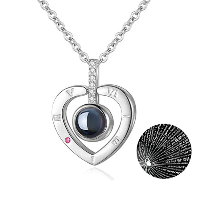 Express Love in 100 Languages: Romantic Projection Pendant Necklace for Couples - Wedding Jewelry for Timeless Valentine's Day Memories