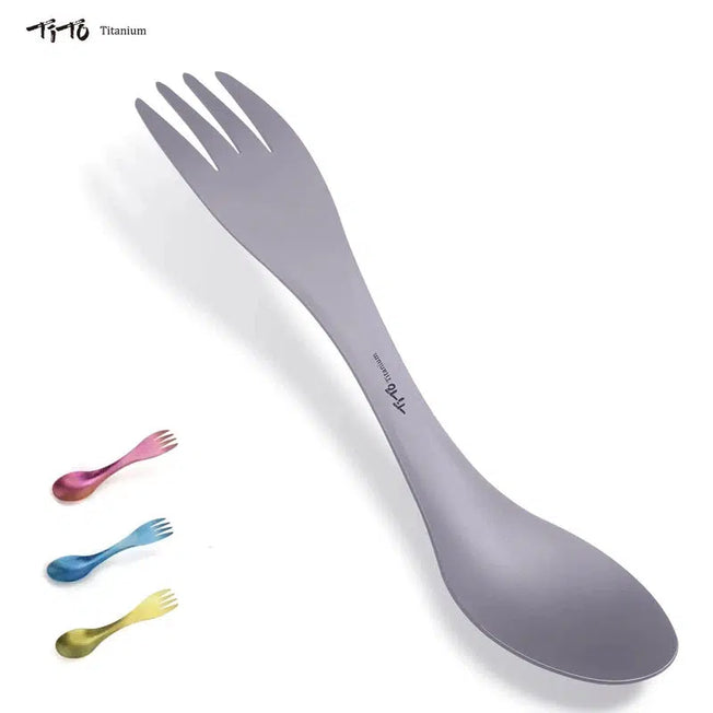 Titanium Spork: Lightweight Portable Cutlery for Outdoor Camping, Picnic, Hiking, and Travel. 2-in-1 Spoon and Fork Combo