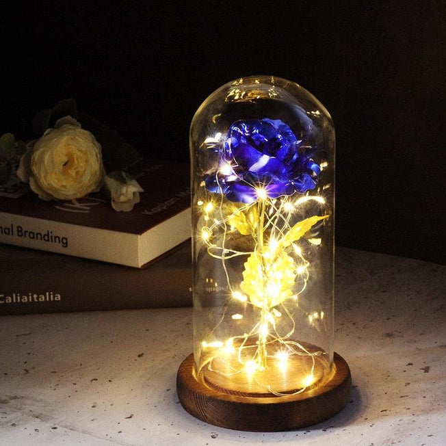 Enchanting Galaxy Rose: 24K Gold Foil Flower Encased in a Dome with Fairy String Lights – Perfect Creative Gift for Valentine's Day