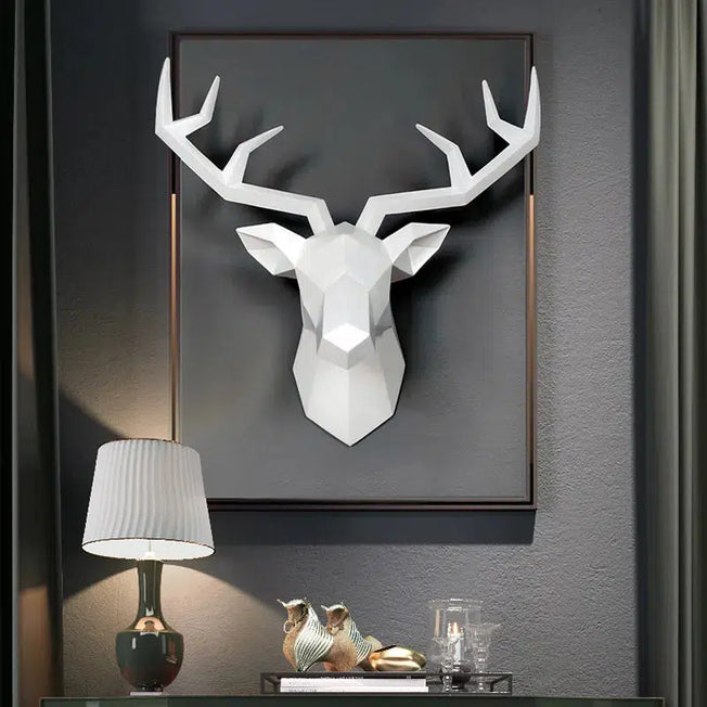 Elevate your home decor with this stunning 3D deer head statue sculpture. Perfect for wall decor, this animal figurine miniature adds a modern touch to your living room