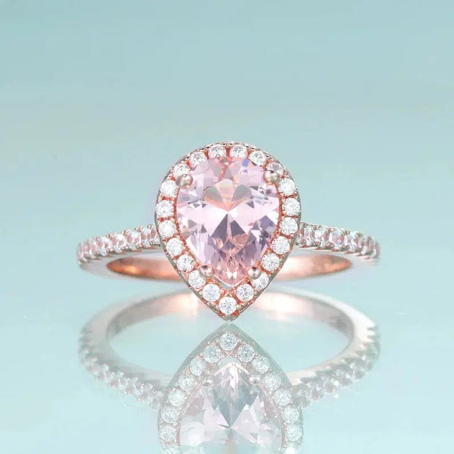 Elegance Defined: GEM'S BALLET Pear Shape Nano Morganite Halo Gemstone Wedding Ring - 925 Sterling Silver Engagement Ring - Promise Rings for Women