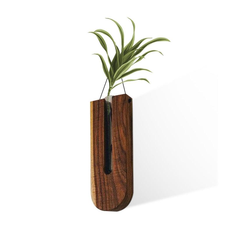 Natural Elegance: Creative Art Flowers Wood & Glass Vase | Modern Nordic Style Hanging Plant Holder | Transparent Design for Home Garden Ornaments