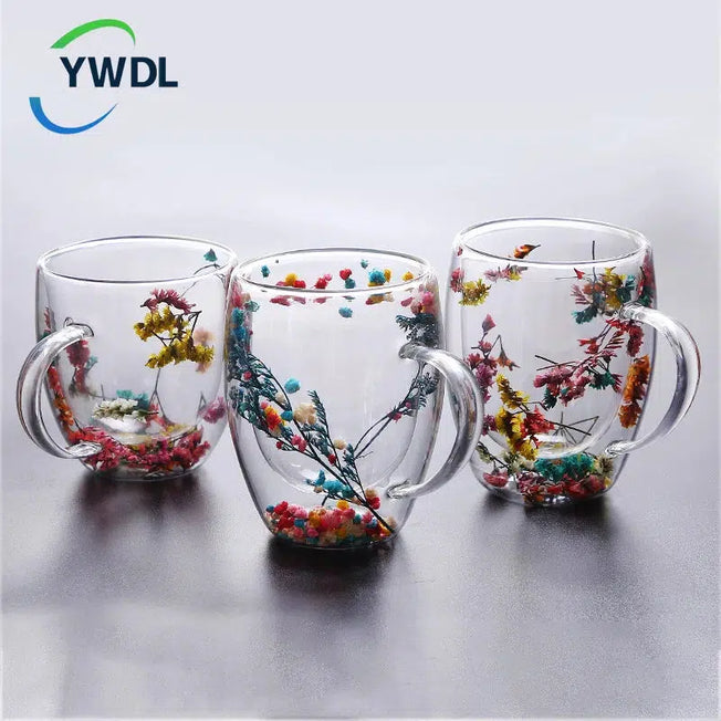 Heat Resistant Double Wall Glass Cup: YWDL 1/2pcs Espresso, Tea, Coffee Cups with Handle for Fillings, Dry Flowers; Ideal Gift for Milk Mug Enthusiasts.