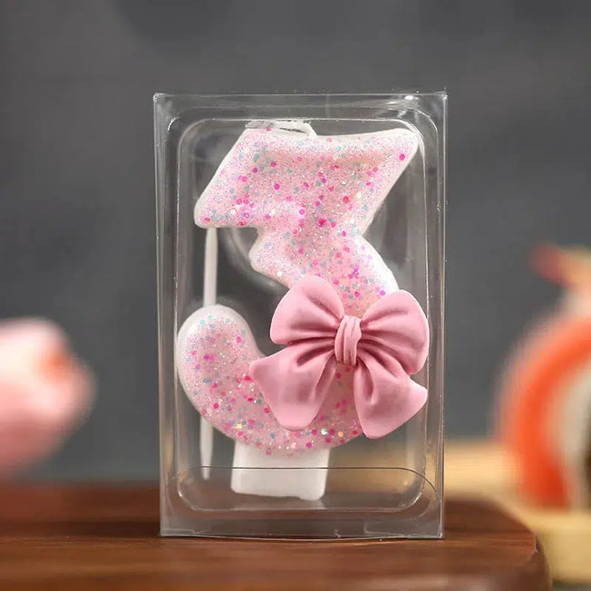 Glittery 3D Number Cake Candles: Add sparkle to your cake with these pink bow digital candles! Perfect for birthdays, parties, and celebrations.