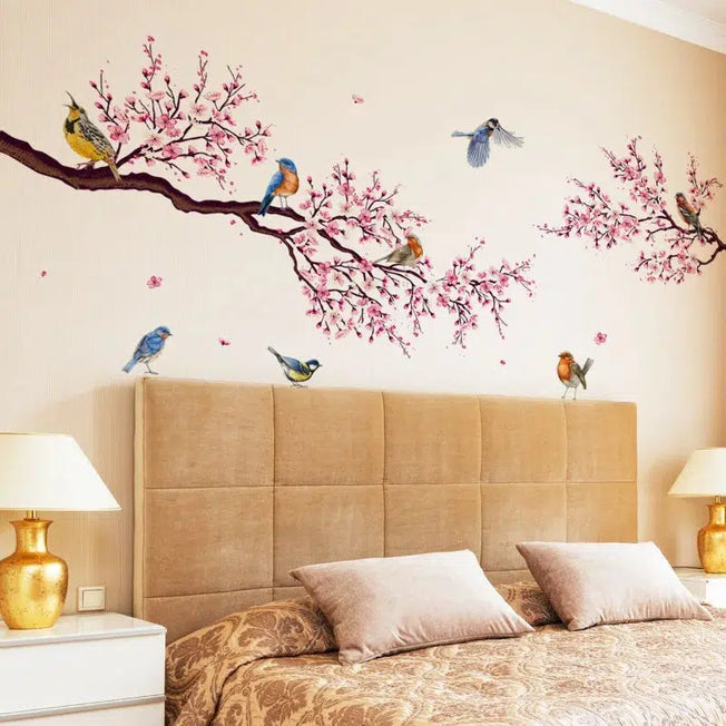 Elegance Unleashed: Blossom Tree Branch and Birds Wall Stickers - Perfect for Living Room Feature Wall, Room Decoration with Self-adhesive Wall Decals