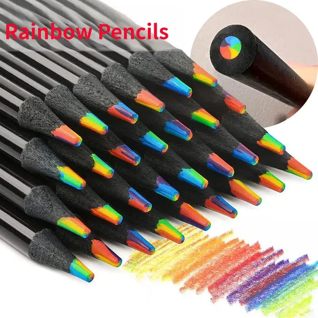 12pcs/Set Kawaii Rainbow Pencil - 7 Colors Concentric Gradient Crayons for Kids' Art Painting and Drawing