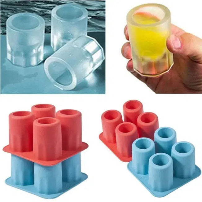 Chill Vibes: 4 Cup Shape Silicone Ice Cube Mold - Shot Glass Ice Mould Tray for Summer Bar Party - Perfect for Beer, Cocktails, and Cold Drinks
