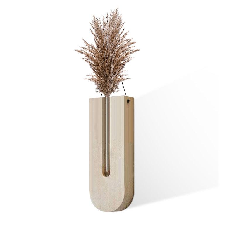 Natural Elegance: Creative Art Flowers Wood & Glass Vase | Modern Nordic Style Hanging Plant Holder | Transparent Design for Home Garden Ornaments