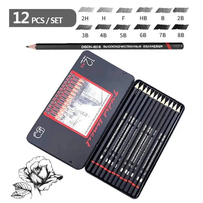 12 PCS/SET 2H-8B Wooden Lead Pencils Set - Professional Drawing and Writing Pencils for School