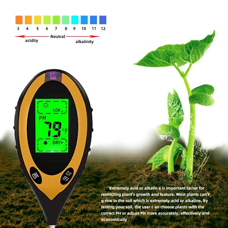 Soil Tester | pH Meter - Moisture, Temperature, Sunlight Tester for Gardening Plants Farming with Blacklight | 4 in 1