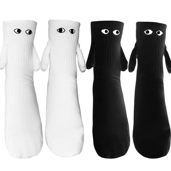 1 Pair Magnetic Attraction Hands Black White Cartoon Eyes Couples Socks
