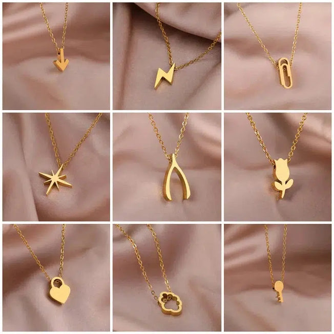 Chic Elegance: Stainless Steel Necklaces - Lucky Wishbone, Rose Flower, Key Pendants on Clavicle Chains - Fashion Necklace for Women, Trendy Jewelry Gifts