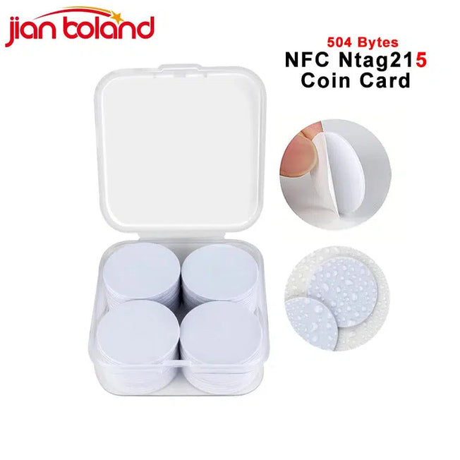 20/50pcs NFC Ntag215 Coin Tag: 13.56MHz Ultralight Universal Label, 25mm Diameter. Adhesive Backing, Transparent Storage Box Included.