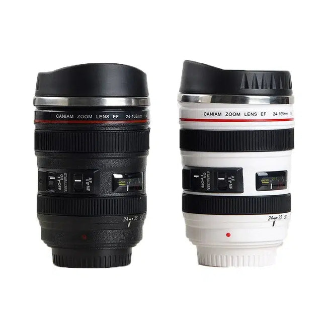 Camera Lens Mug: Stainless Steel EF24-105mm Coffee Lens - White and Black Coffee Mugs, a Creative Gift for Coffee Enthusiasts - Perfect canecas, tazas, and vaso café