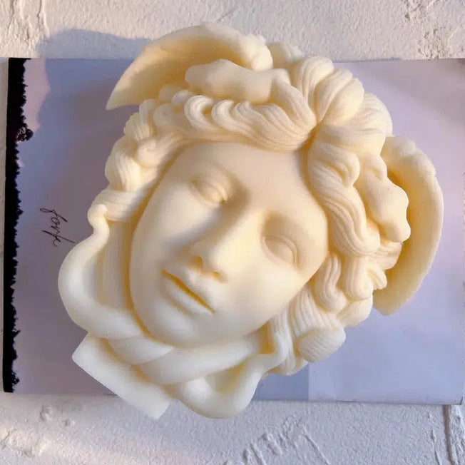 Mythical Candle Art: Craft unique wax candles with this silicone mold featuring the iconic Medusa bust, showcasing intricate details of her body, face, and snake hair