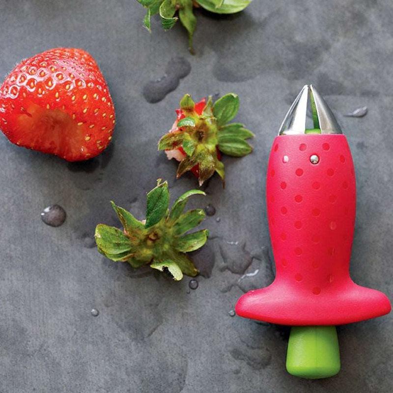 Metal Strawberry Huller - Tomato Stalks Remover with Plastic Fruit Leaf Knife | Kitchen Gadget Tool