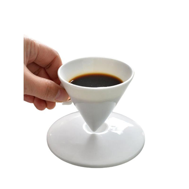 INS Light Espresso Shot Cup Set | Elegant Ceramic Cone Design, Small Black Coffee Mug with Saucer
