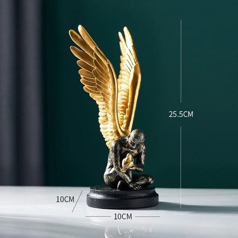 Golden Resin Angel Statue | Modern Abstract Sculpture for House Decoration, Living Room Decor, Office Accessories