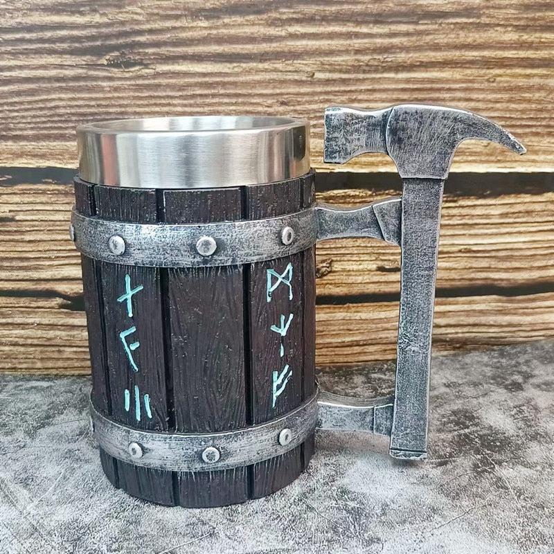 Norse Style Beer Mug with Runes | Double Wall Stainless Steel Wine & Beer Mugs with Norse Design | Unique Gift Idea