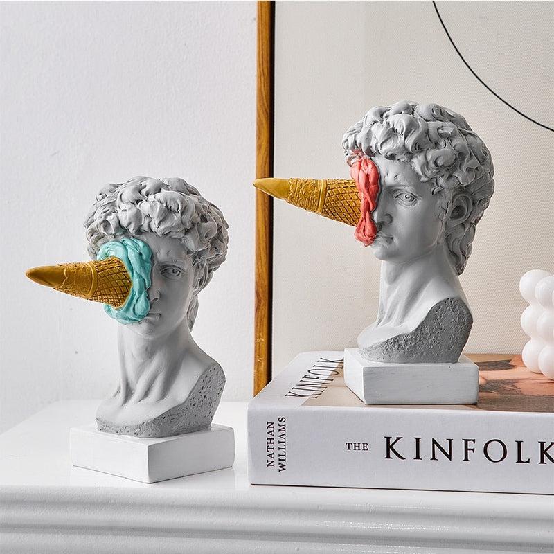 Modern Urban Nordic 'Ice Cream in David's Face' Figurine | Home Decor Sculpture for Office, Bookshelf & Desktop
