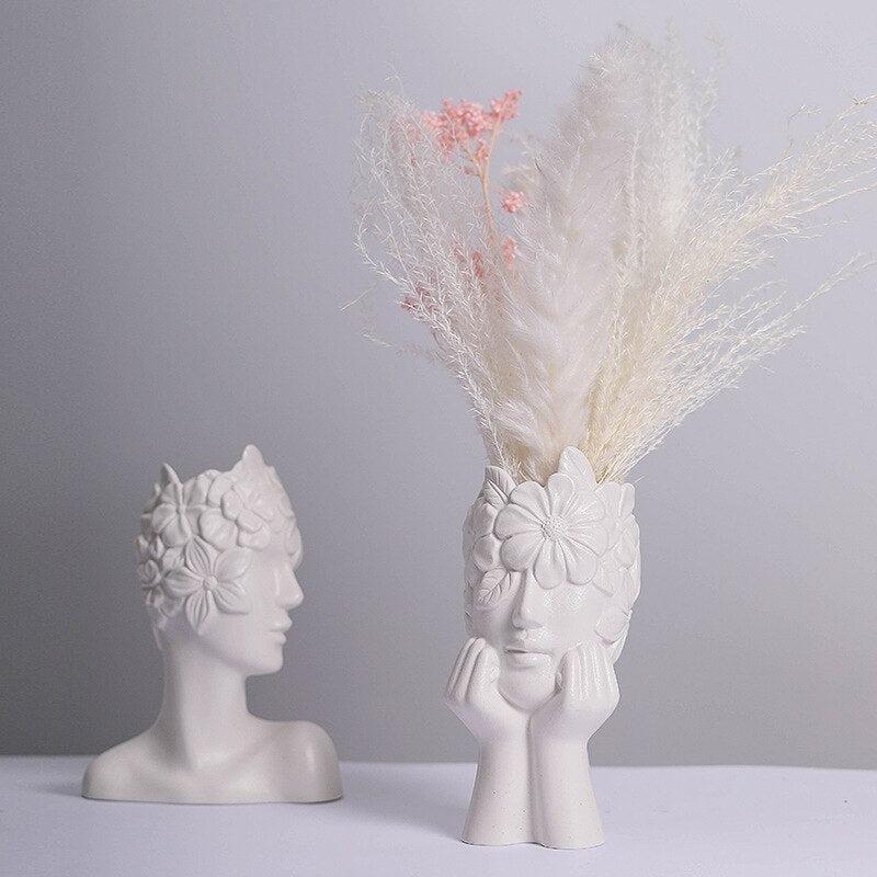 Delightful Ceramic Floral Female Statues & Vases for Interior Decor | Modern Art Figurines