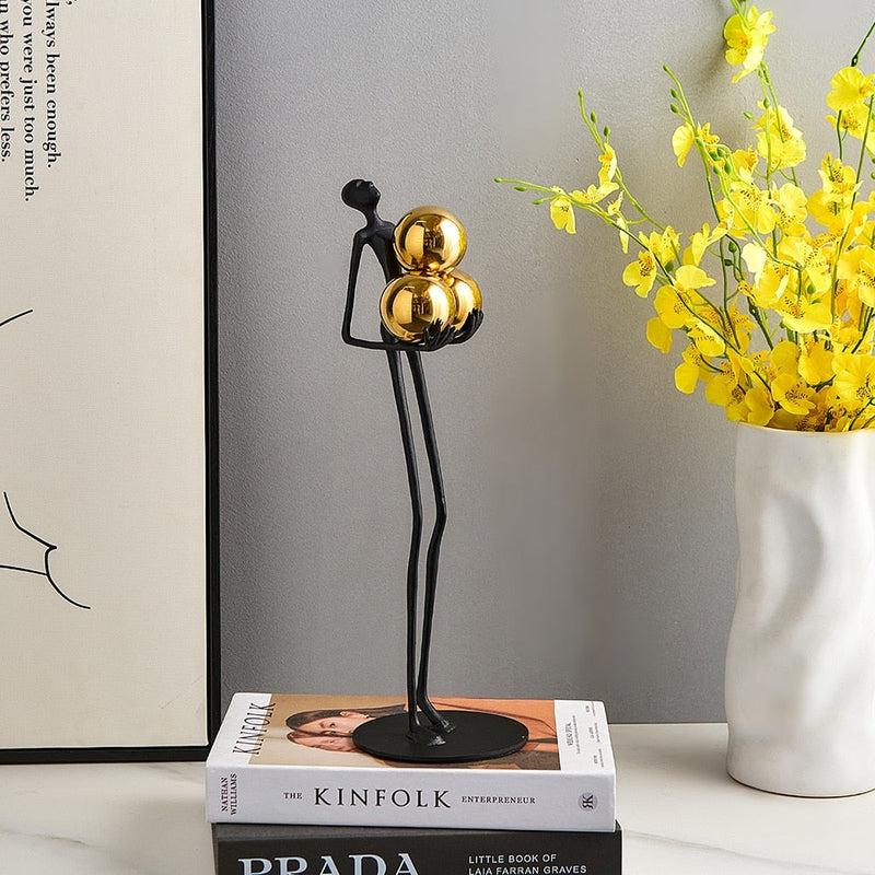 Nordic Home Decor Tall Figurine with Gold | Artistic Living Room Sculpture