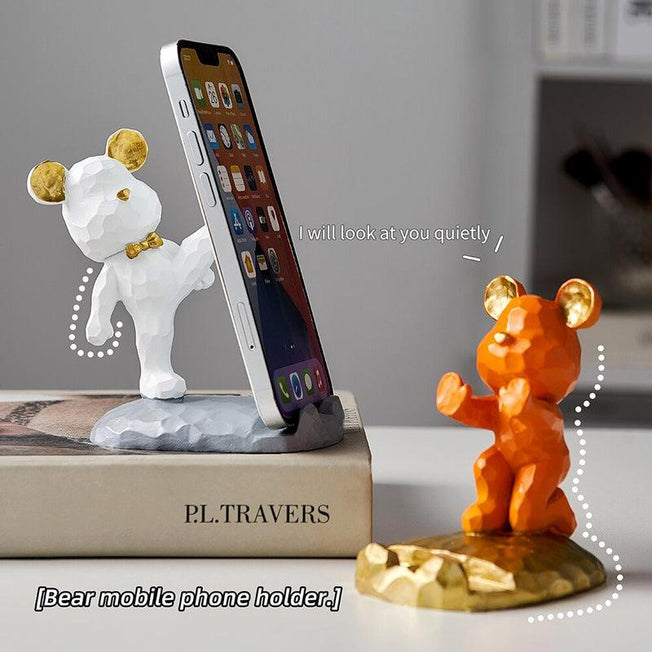 Violent Bear Astronauts Phone Holder - Quirky and Fun Desk Decoration | Desktop Sculpture Cartoon Spaceman Mobile Stand | Unique and Functional Desk Accessory