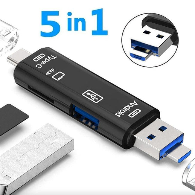 5-in-1 USB Card Reader | High-Speed SD, TF SD, Micro SD Card Reader for Smartphone Laptop