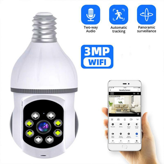 360-Degree Smart Home Surveillance with E27 3MP Bulb IP Camera | Full Color WiFi Indoor Mini Camera for Baby Monitoring