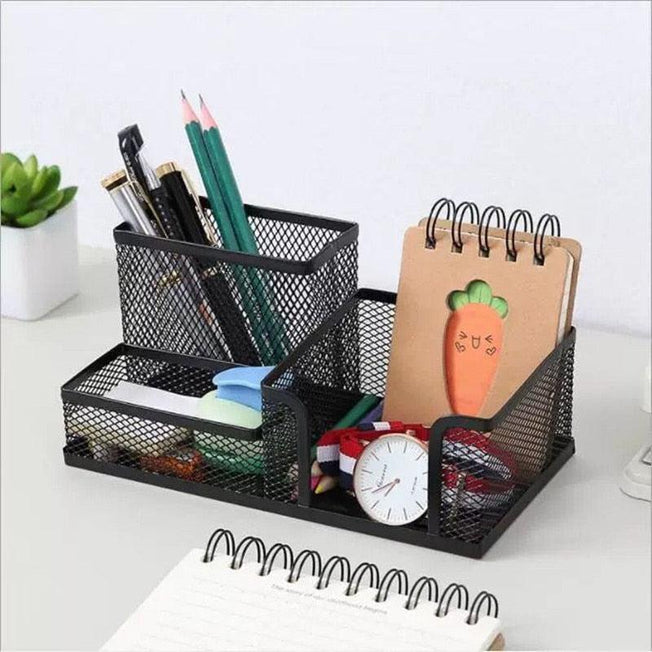 Creative Metal Desk Stationery Organizer - 3 Grid Storage Box for Pens, Pencils & Files