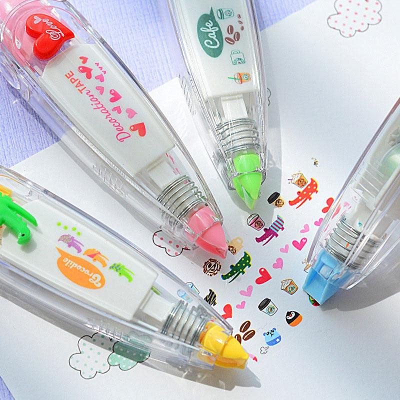 Colorful Cartoon Floral Sticker Tape Pen for Kids - Fun Stationery Decoration for Notebooks, Diaries & Crafts