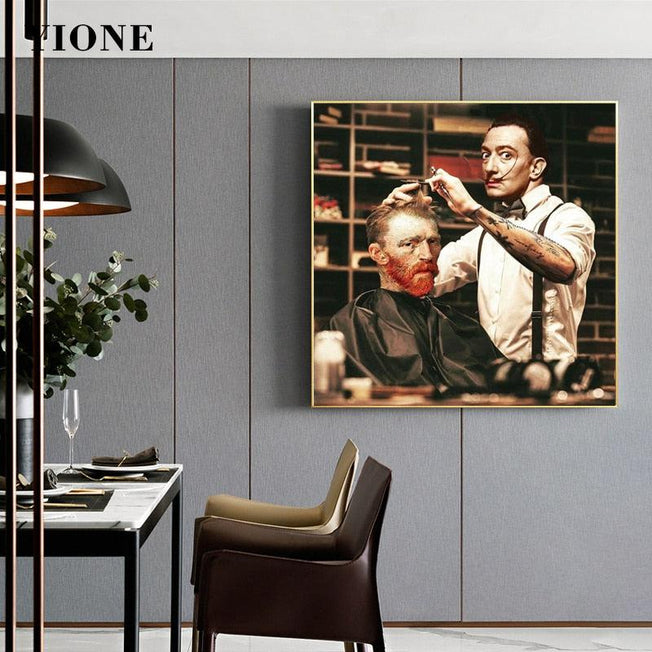 Salvador Dali & Vincent Van Gogh Barber Art Canvas Retro Funny Home Decor | Rebel Aesthetics