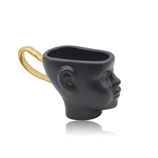Nordic Style Doll Head Face Shape Coffee Cup | Modern Retro Art Ceramic & Gold Cup | Creative and Cute Coffee Mugs and Cups
