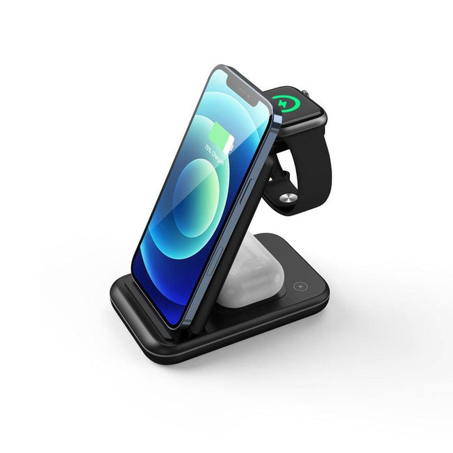 Three-in-One Wireless Charger | Simultaneous Charging with Style and Safety | Sleek Design, Screen-Friendly Angles | LED Indicator, Automatic Cooling, Multiple Safeguards