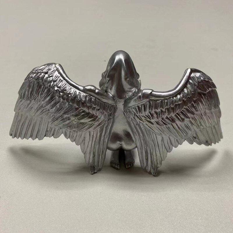 Elegant Silver Angel Wings Figurine | Resin Craft Desktop Ornaments for Home & Garden Decor